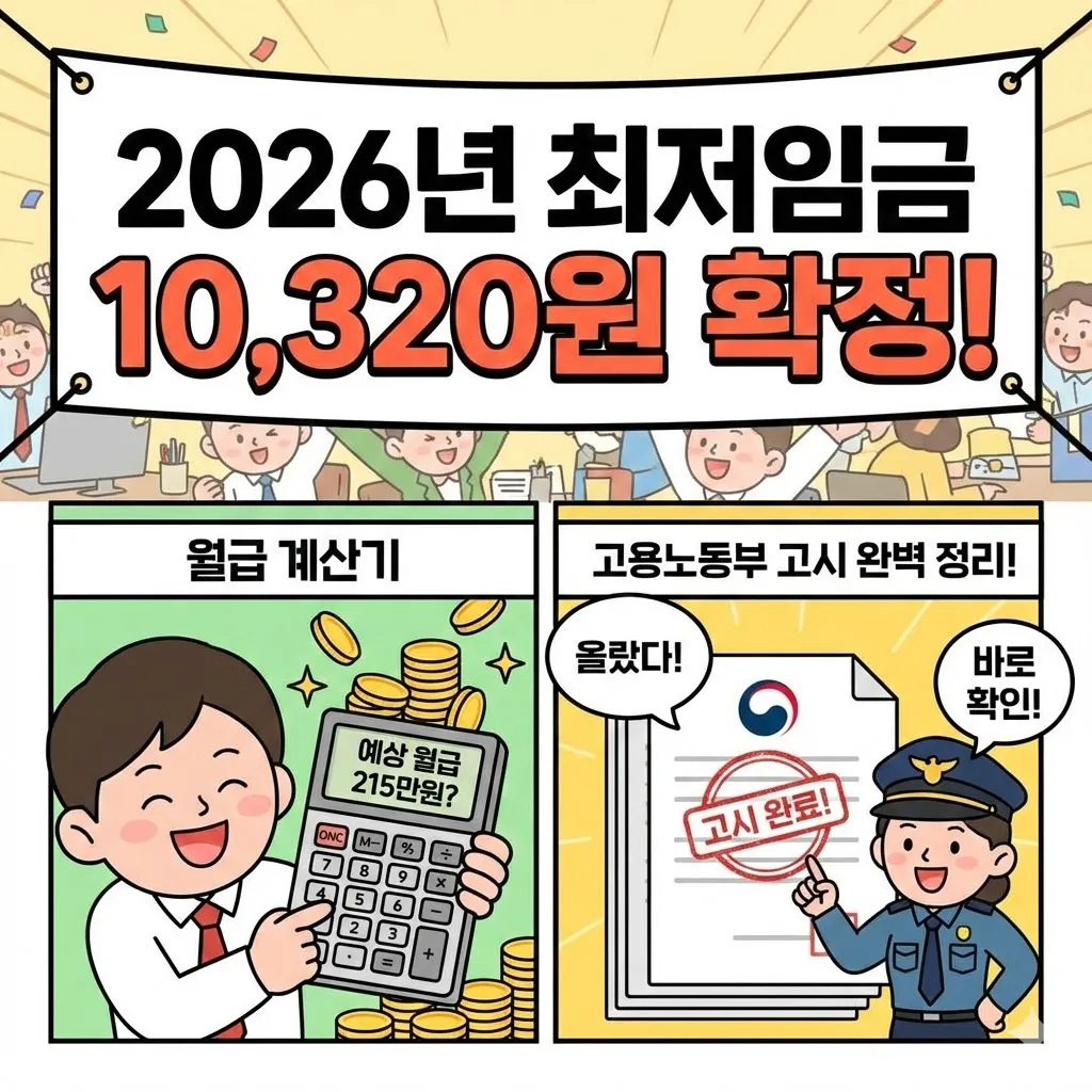 2026년 최저임금 10,320원 확정! 월급 계산기 및 고용노동부 고시 완벽 정리 - 박대리의 소소한일상
