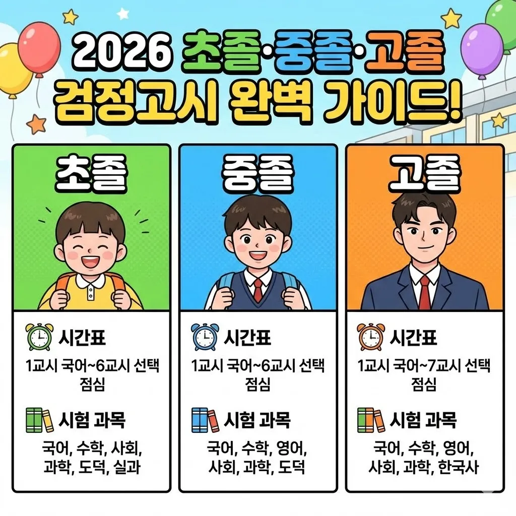 2026 초졸·중졸·고졸 검정고시 시간표 및 시험 과목 완벽 가이드