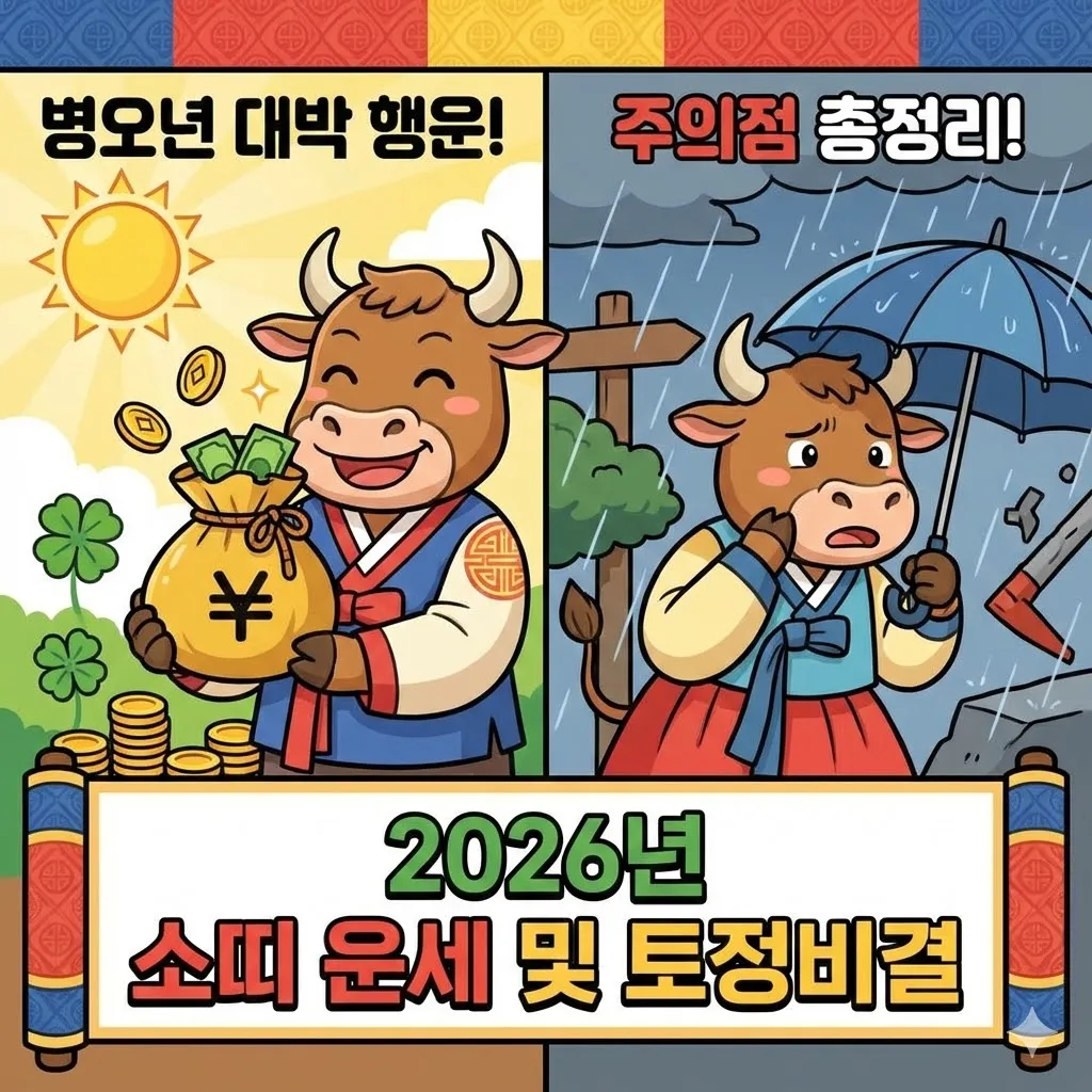 2026년 소띠 운세 및 토정비결, 병오년 대박 행운과 주의점 총정리