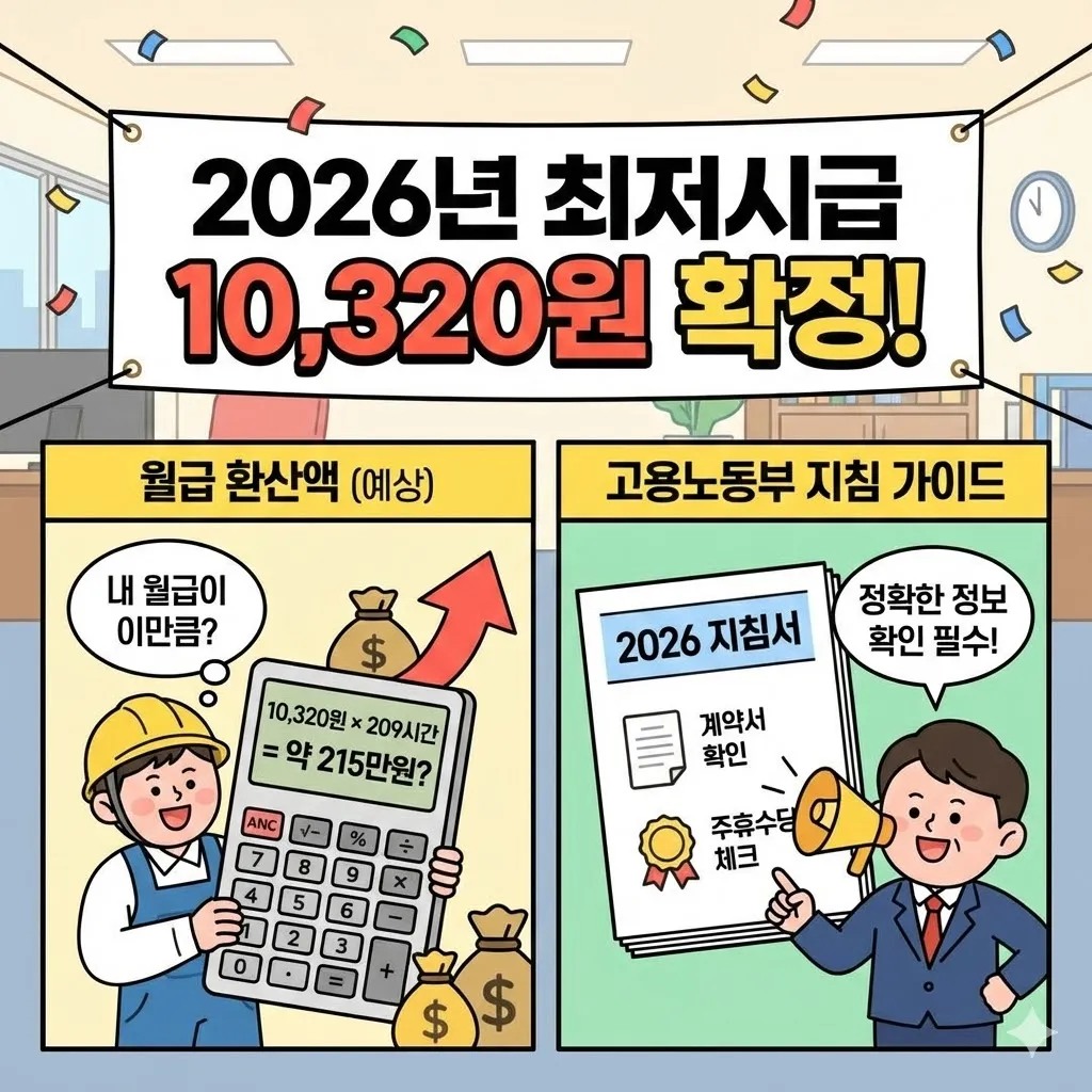 2026년 최저시급 10,320원 확정! 월급 환산액과 고용노동부 지침 완벽 가이드
