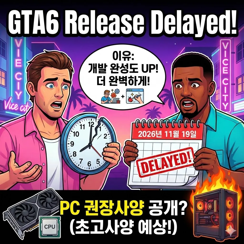 GTA6 출시일 연기 확정! 2026년 11월 19일로 미뤄진 이유와 PC권장사양