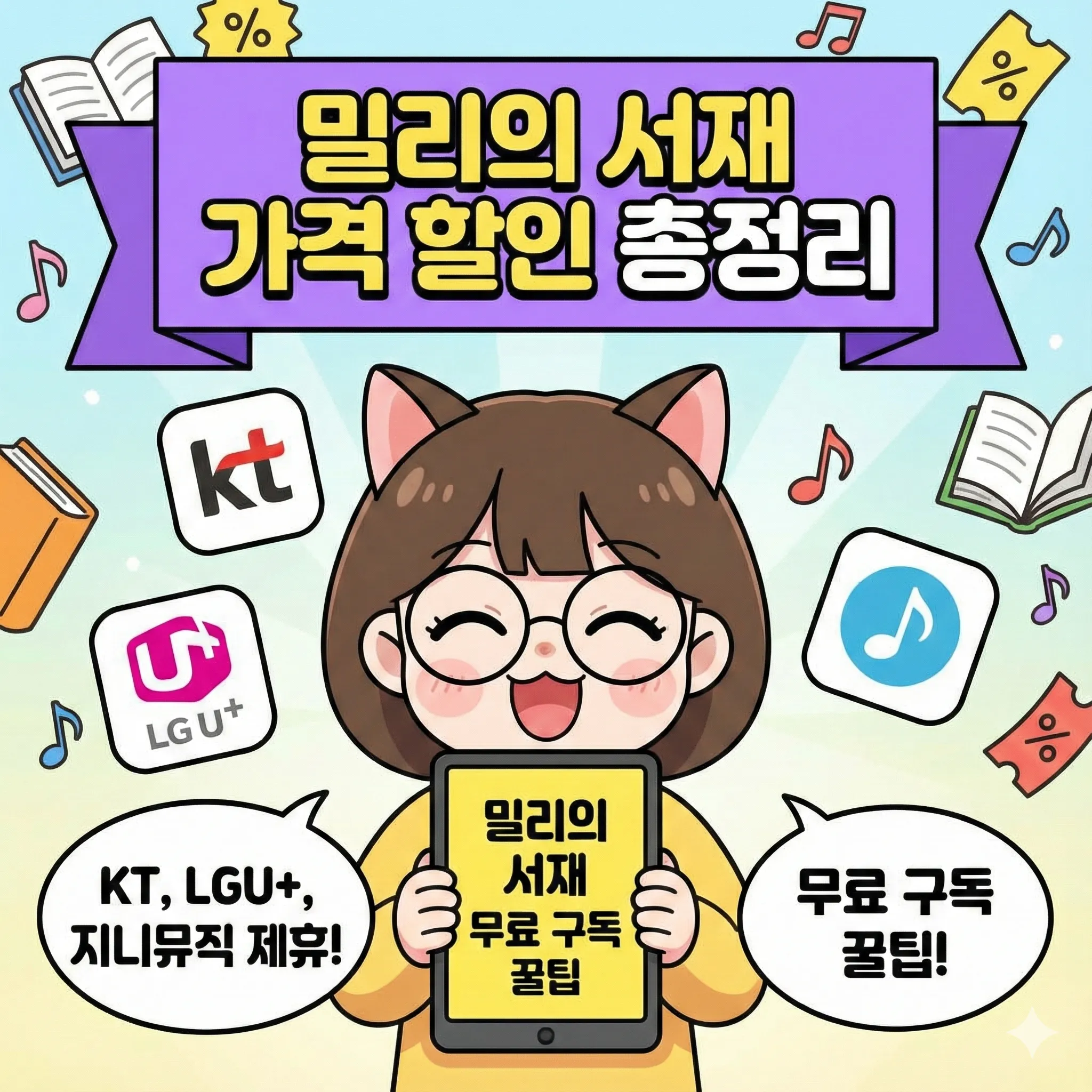 밀리의 서재 가격 할인 총정리 통신사 제휴 및 무료 구독 꿀팁 (KT, LGU+, 지니뮤직)