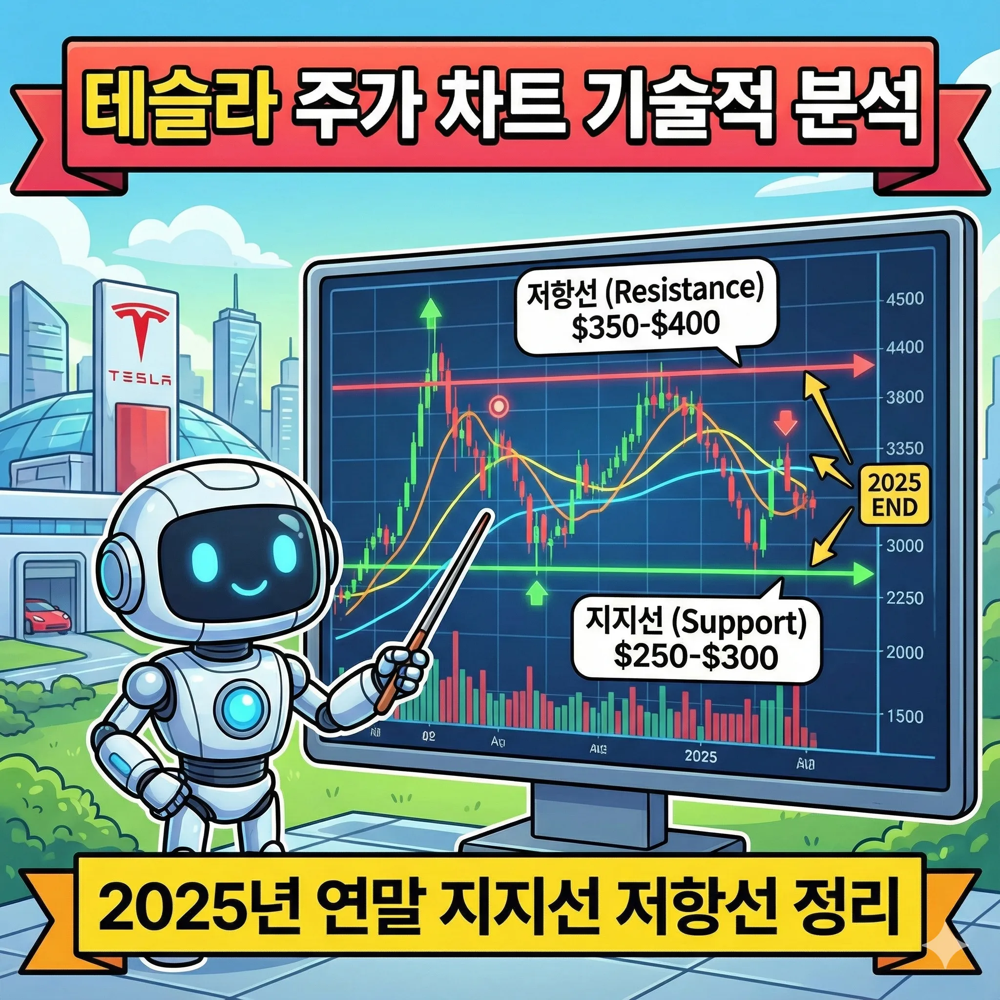 테슬라 주가 차트 기술적 분석 및 2025년 연말 지지선 저항선 정리