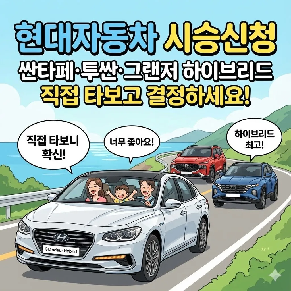 현대자동차 시승신청, 싼타페 투싼 그랜저 하이브리드 직접 타보고 결정하세요!