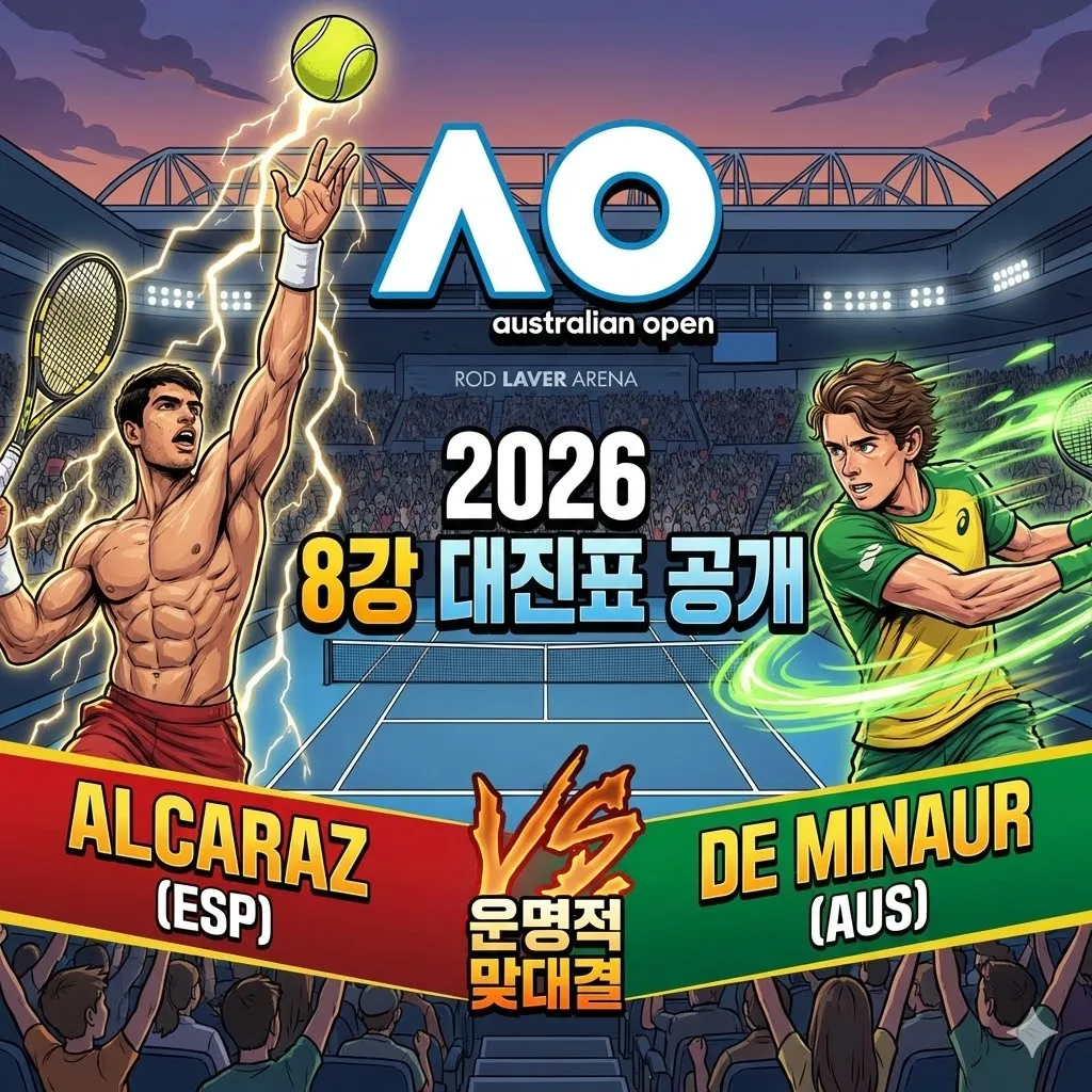 2026년 호주 오픈 8강 대진표 공개! 알카라스와 드 미노의 운명적 맞대결