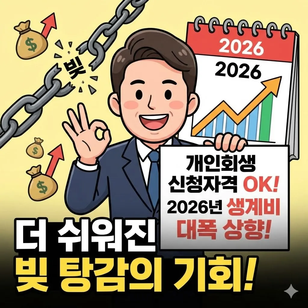 개인회생 신청자격 조건 기준, 2026년 대폭 상향된 생계비로 빚 탕감받기
