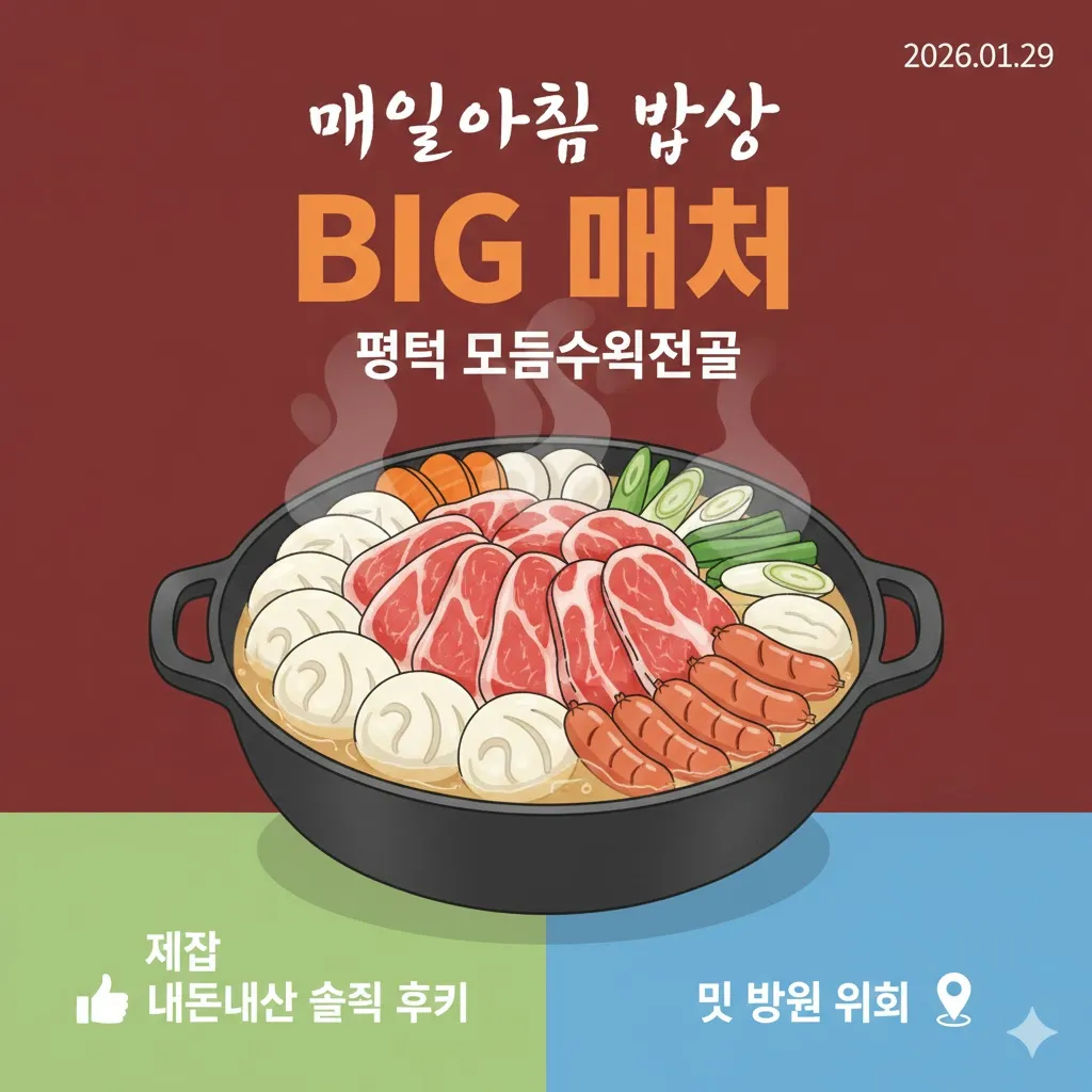 매일아침 밥상 BIG 매치 평택 모둠수육전골 맛집 내돈내산 솔직 후기 및 방문 위치