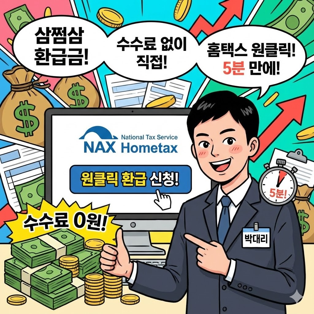 삼쩜삼 환급금 수수료 없이 직접 받기, 홈택스 원클릭 서비스로 5분 만에 끝내기