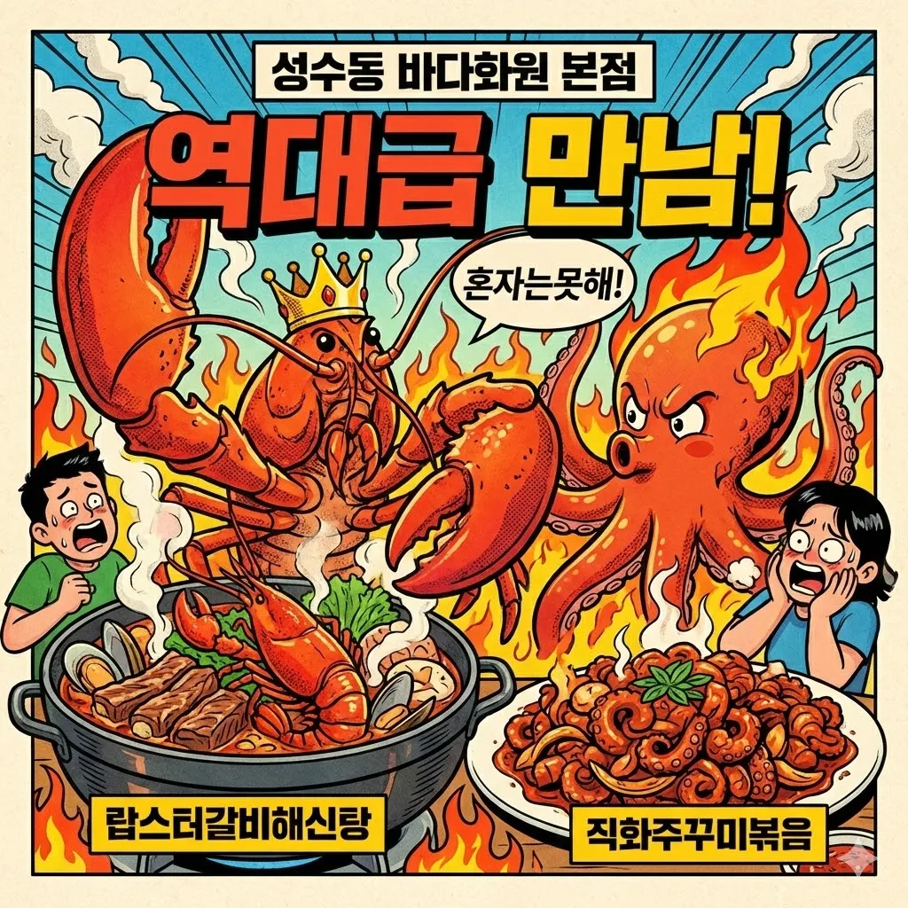 성수동 맛집 혼자는못해, 랍스터갈비해신탕 직화주꾸미볶음 바다화원 본점의 역대급 만남
