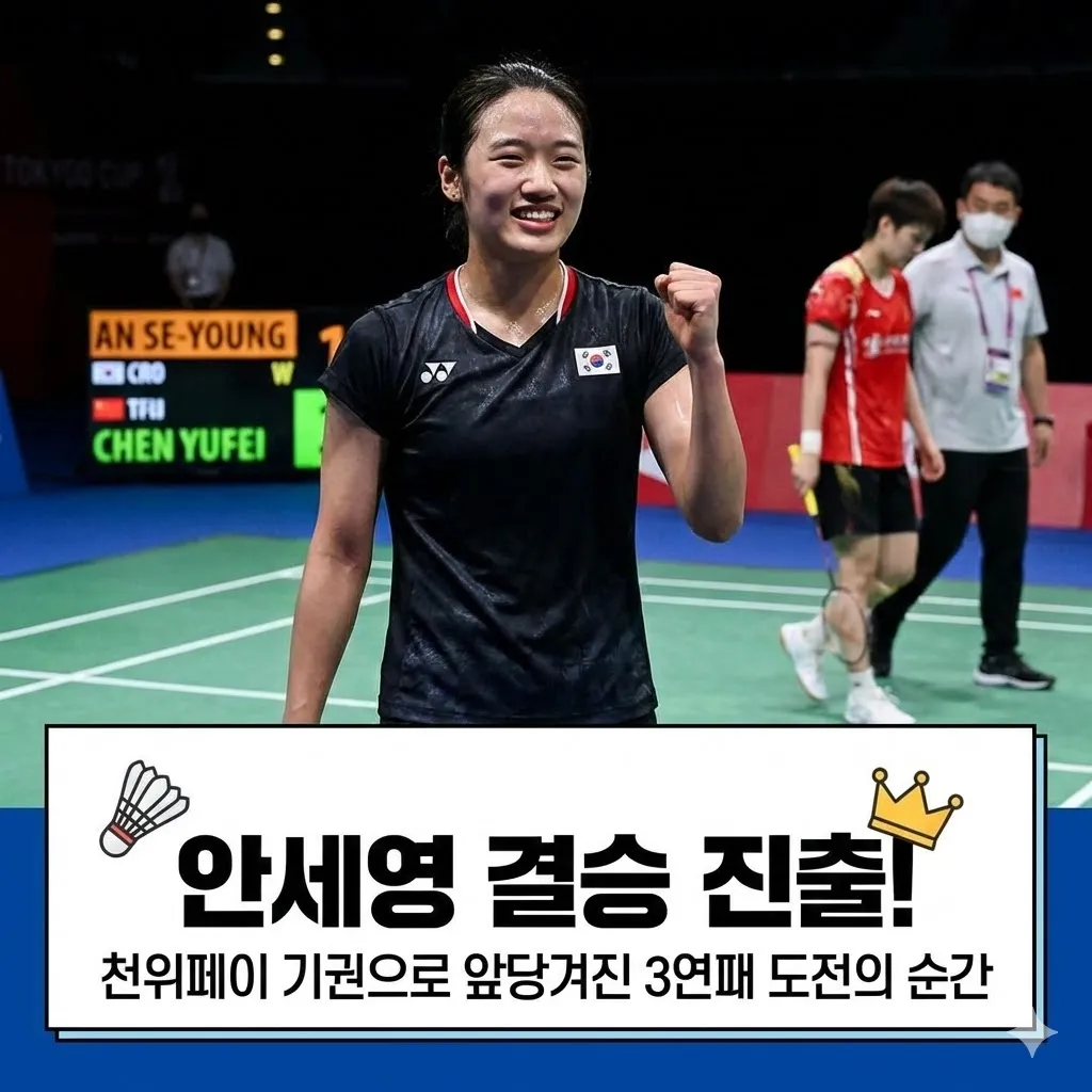 안세영 결승 진출! 천위페이 기권으로 앞당겨진 3연패 도전의 순간