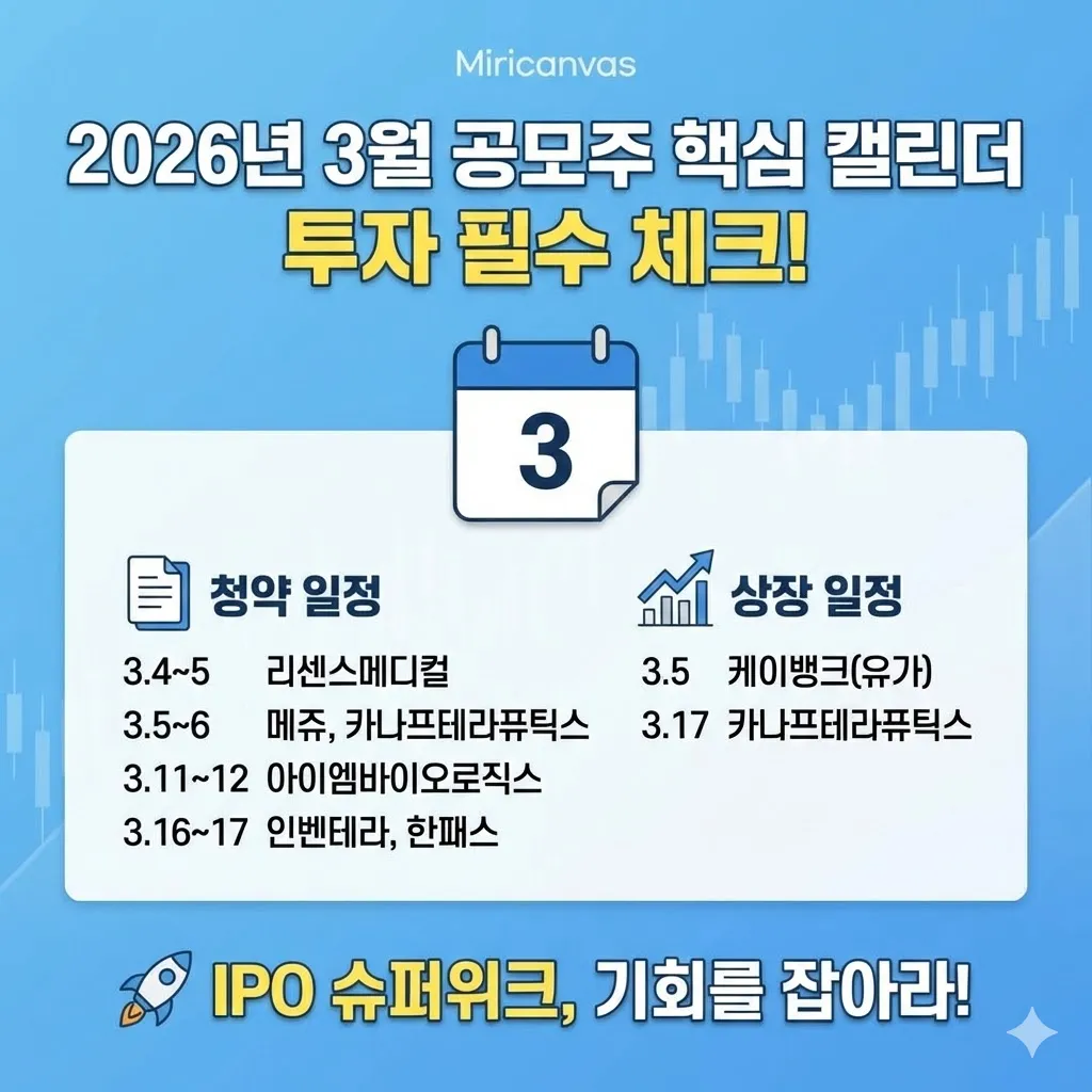 2026년 3월 공모주 청약 및 상장일정 투자자들에게 매우 중요한 시기