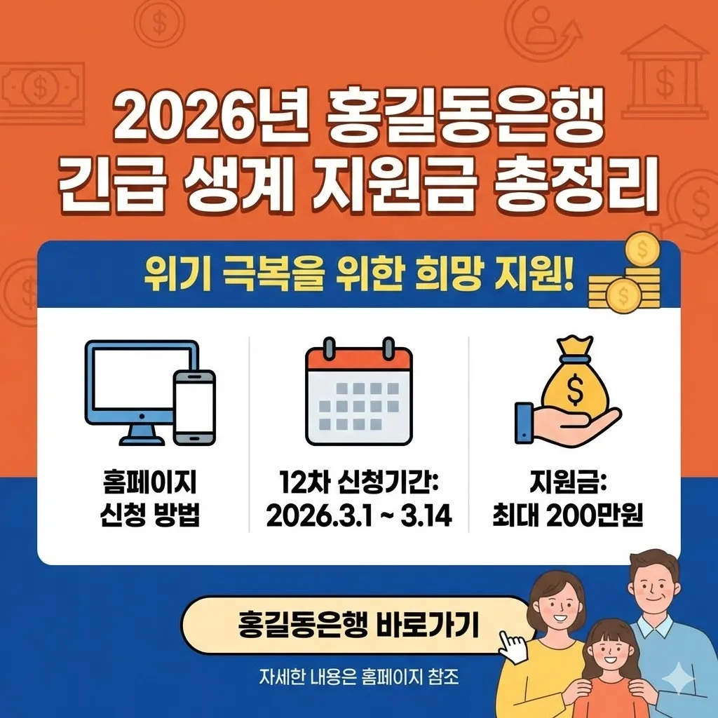 2026년 홍길동은행 홈페이지 신청방법 및 12차 신청기간, 위기 극복을 위한 긴급 생계 지원금 총정리