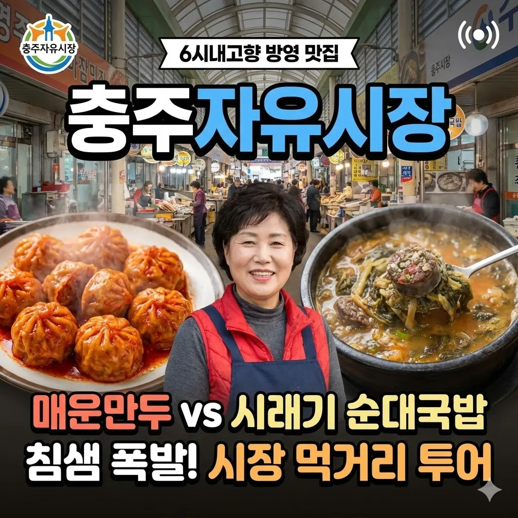 6시내고향 충주자유시장 맛집, 매운만두부터 시래기 순대국밥, 사과도넛, 초콜릿도넛 까지