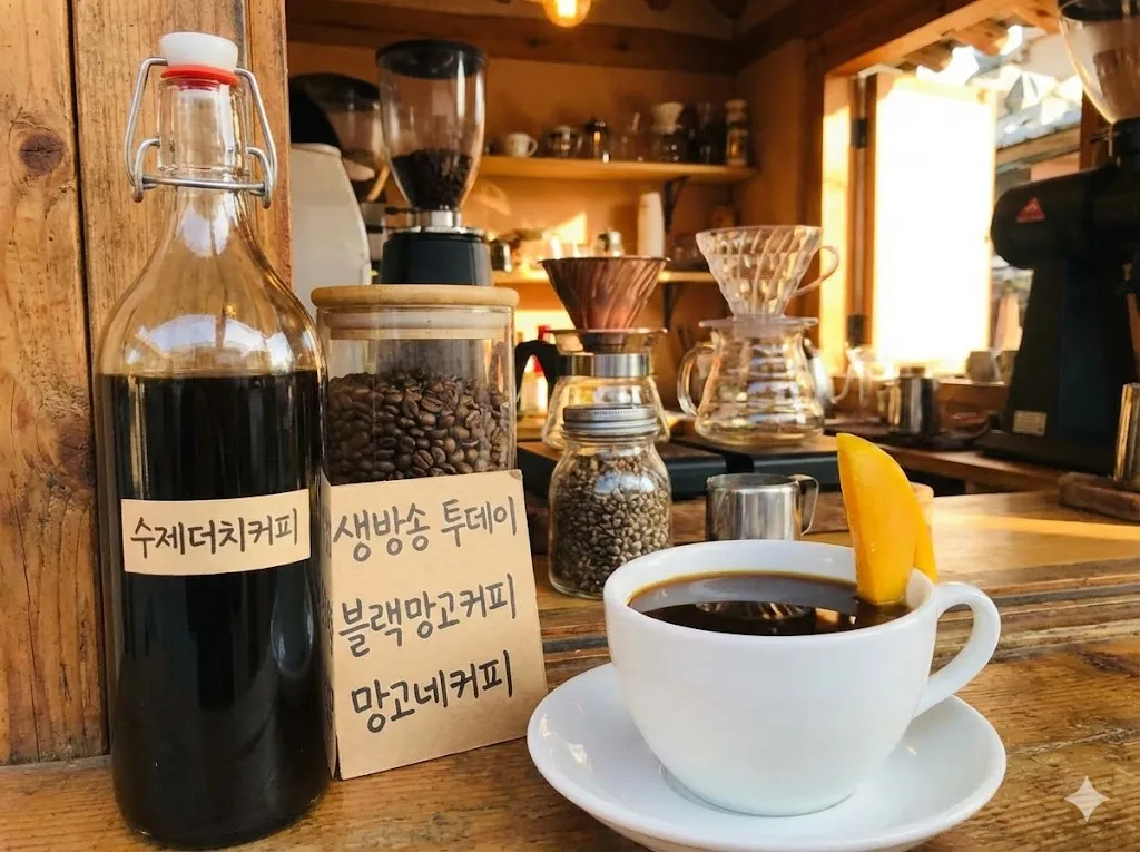 생방송 투데이 수제더치커피 블랙망고커피 망고네커피