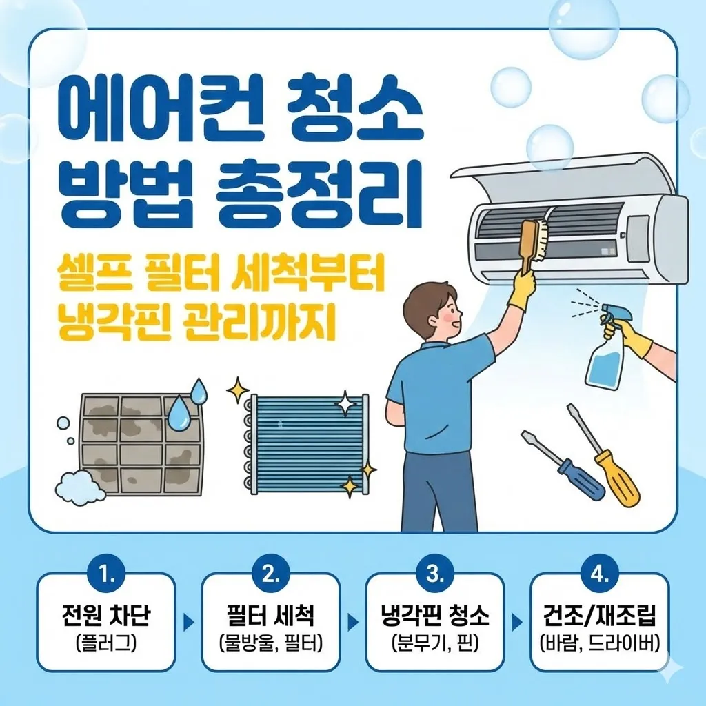 에어컨 청소 방법 총정리, 셀프 필터 세척부터 냉각핀 관리까지