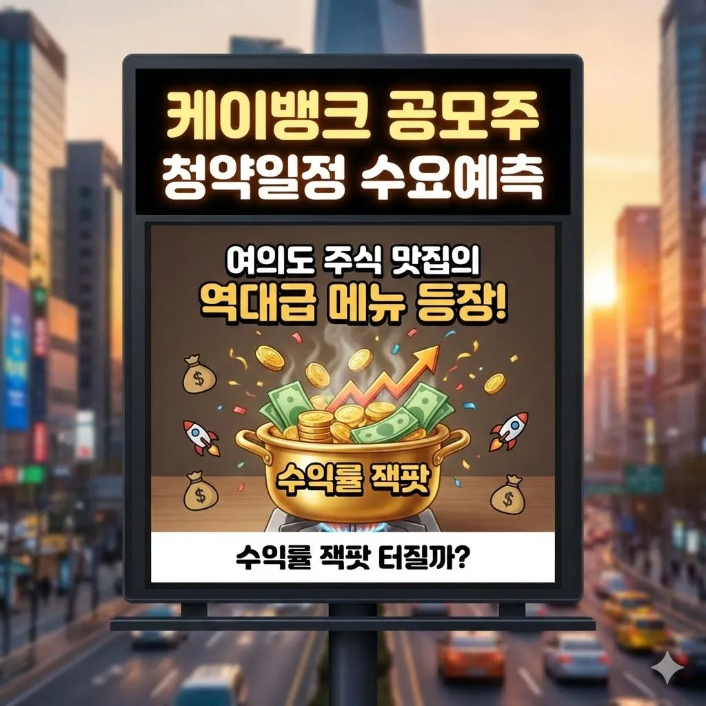 케이뱅크 공모주 청약일정 수요예측 여의도 주식 맛집의 역대급 메뉴 등장! 수익률 잭팟 터질까?