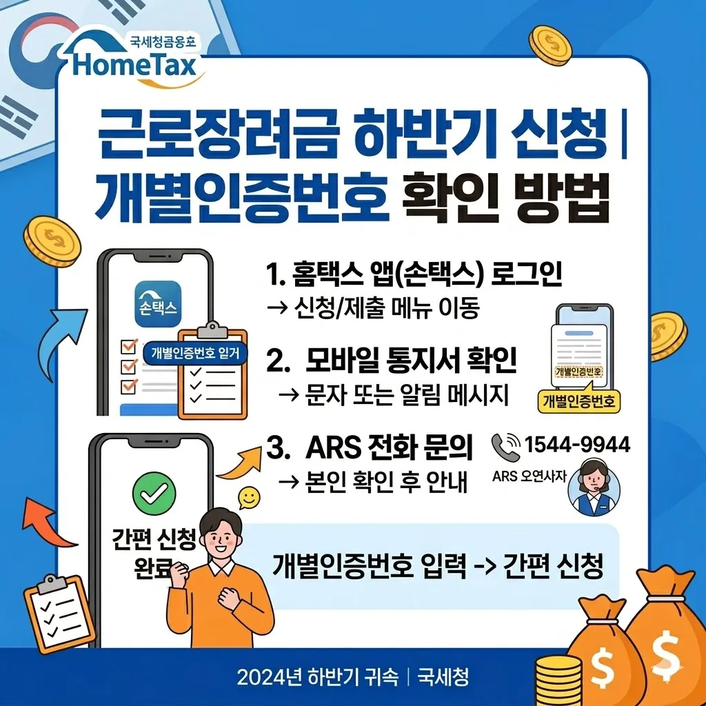 근로장려금 하반기 신청 개별인증번호 확인 방법