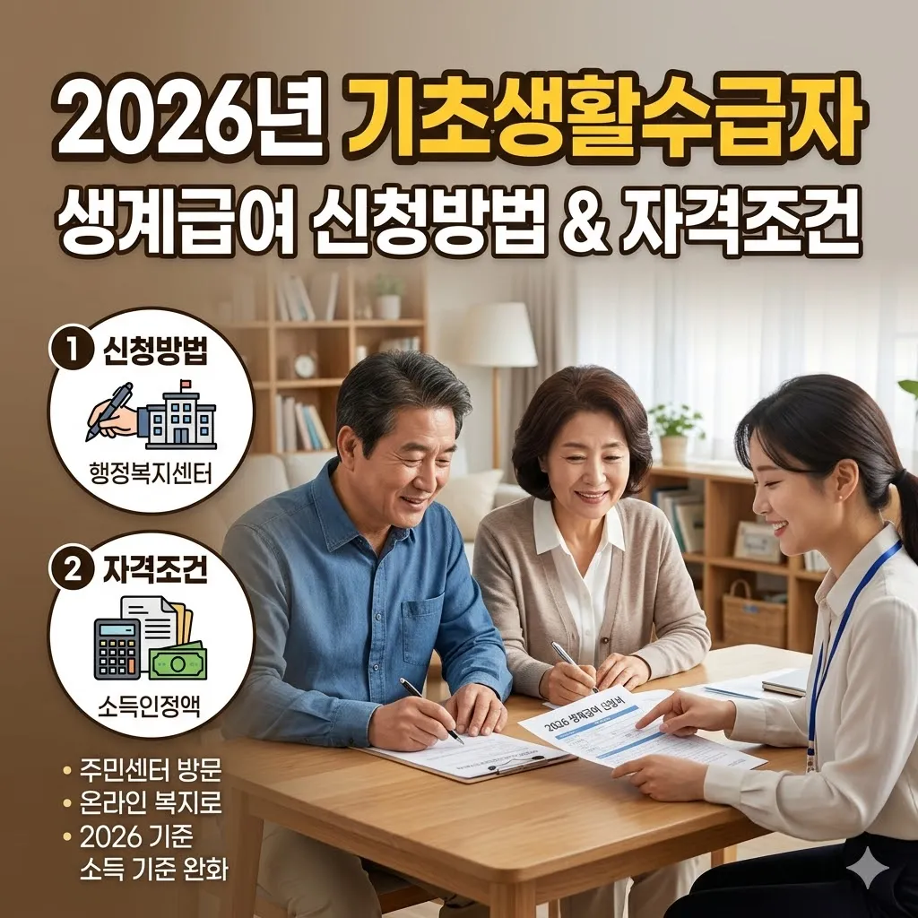 기초생활수급자 생계급여 신청방법 및 2026년 자격 조건