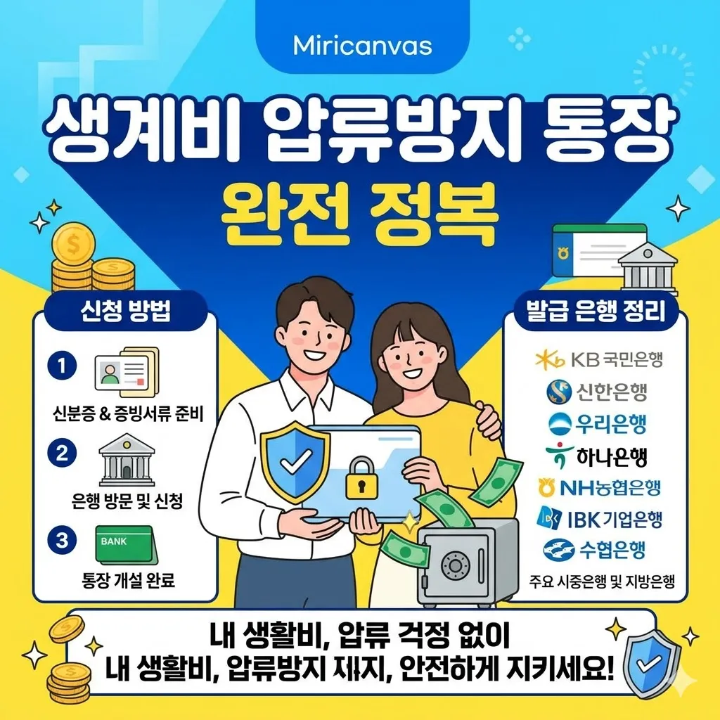 생계비 압류방지 통장 신청 방법 및 발급 은행 정리