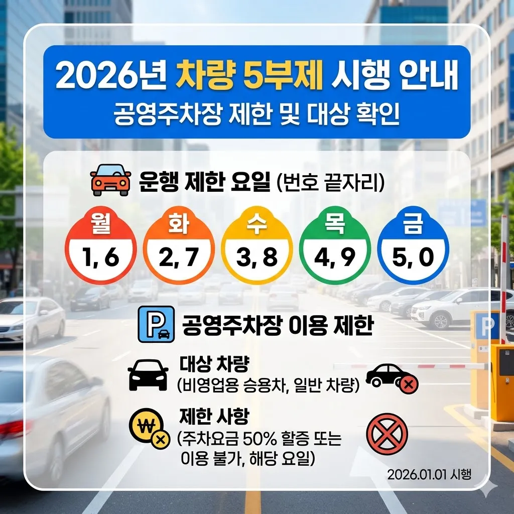 차량 5부제 시행 대상 및 공영주차장 제한 안내(2026년)