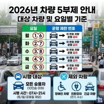 차량 5부제 시행 대상 및 요일별 기준 안내(2026년)