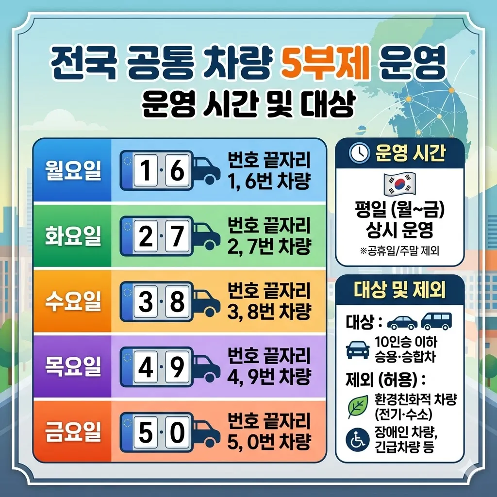 차량 5부제 전국 공통 운영 시간 및 대상