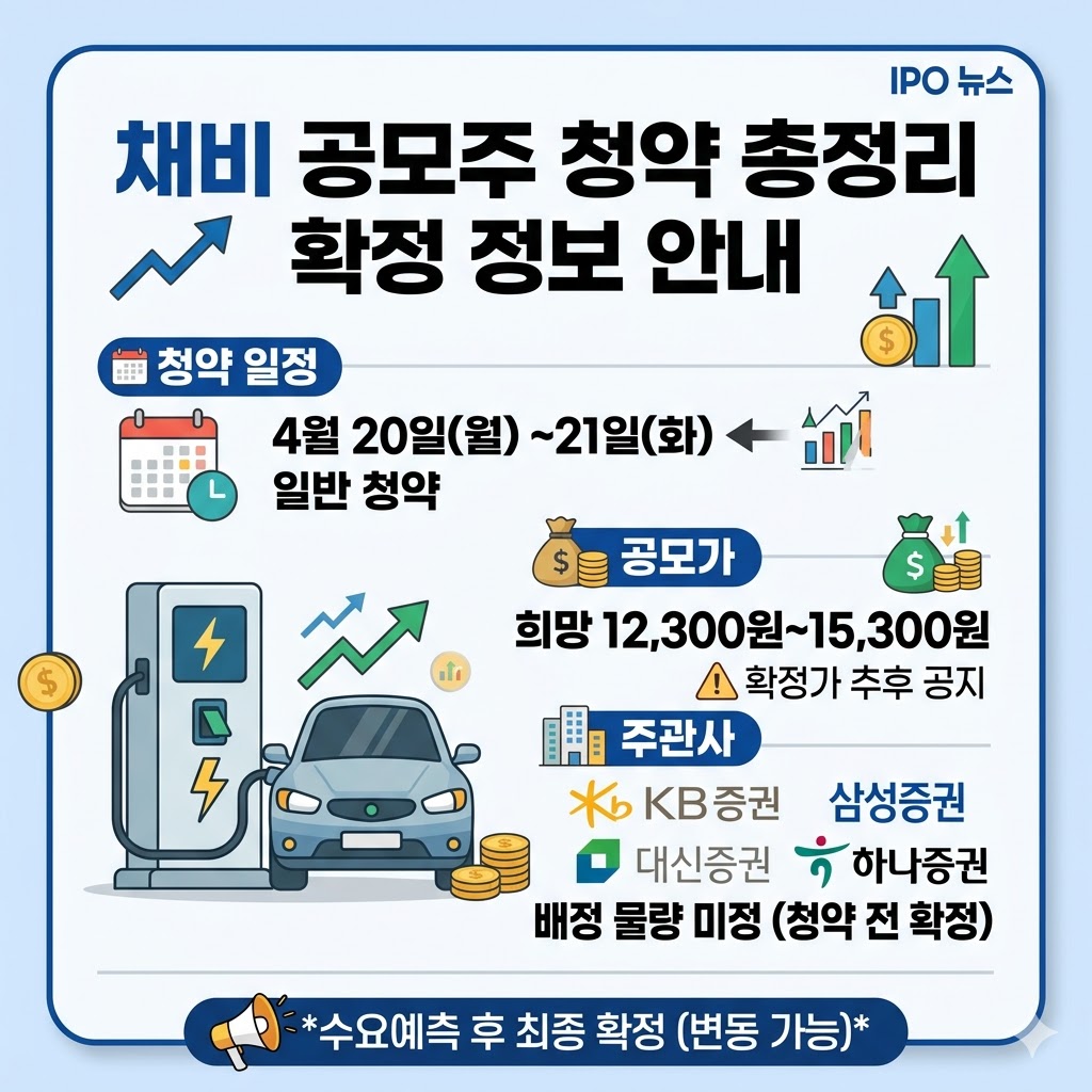 채비 공모주 청약 일정 및 확정 공모가 주관사별 배정 물량 총정리