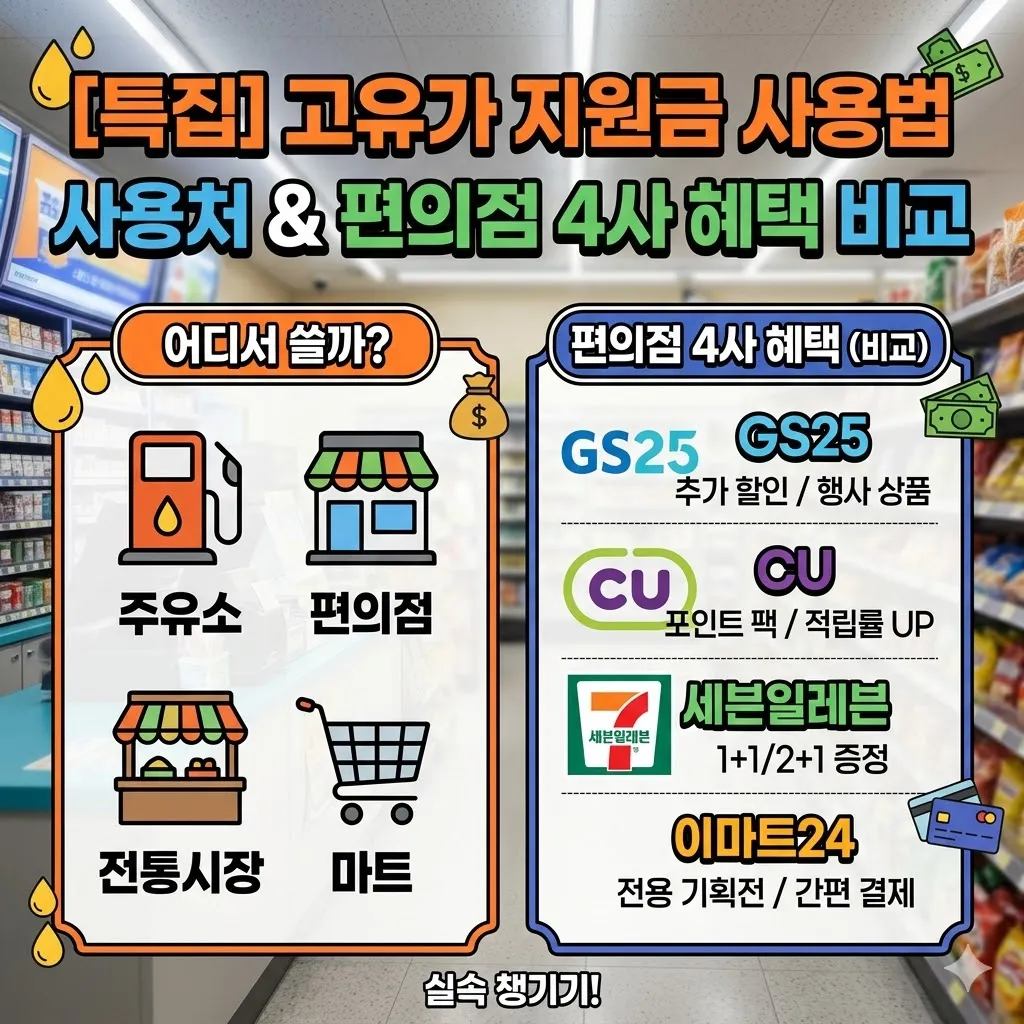 고유가 피해지원금 사용처 및 편의점 4사 혜택 비교