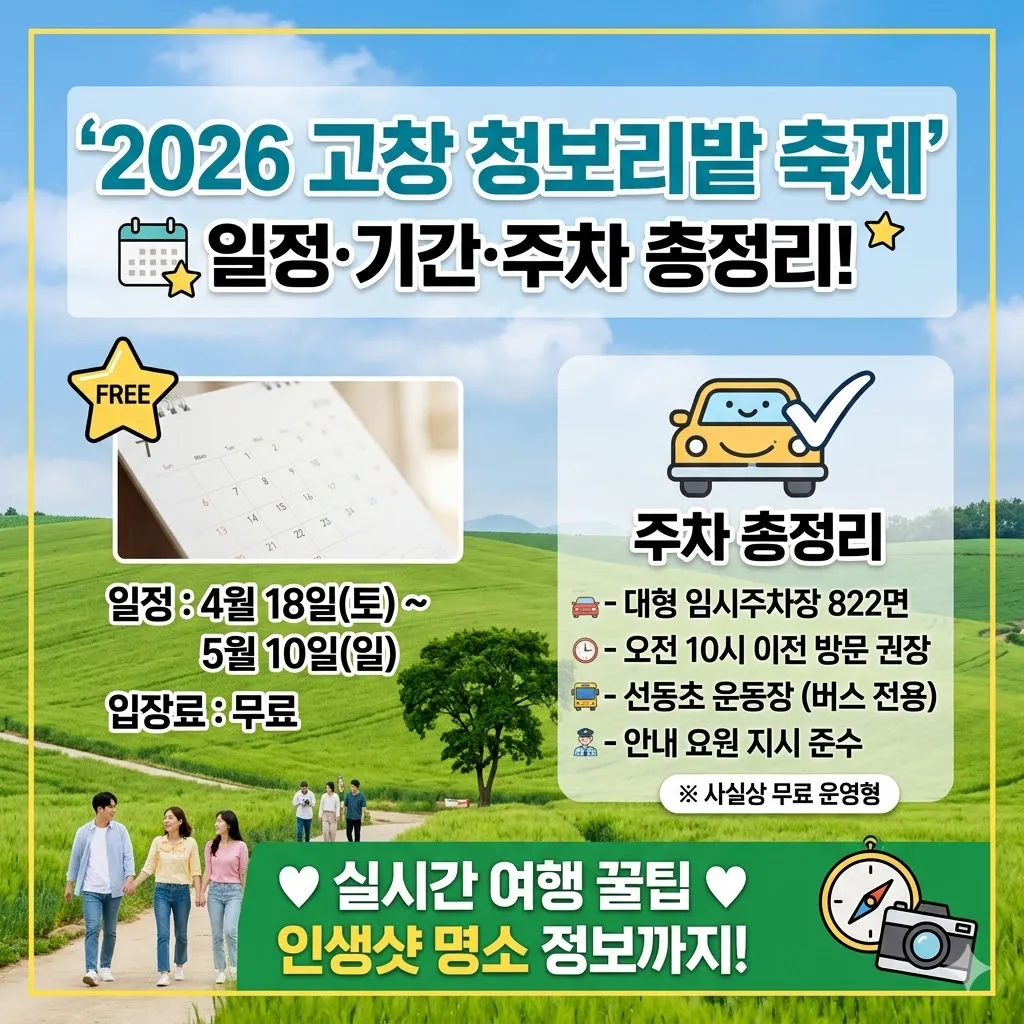 고창 청보리밭 축제 일정 기간 주차 총정리