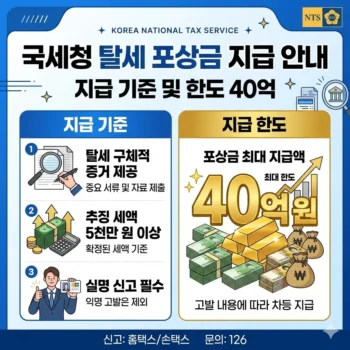 국세청 탈세 포상금 지급 기준 및 40억 한도 안내
