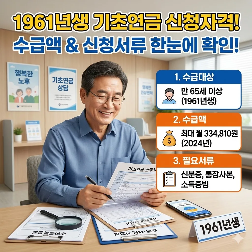 기초연금 수급자격 1961년생 수급액과 신청서류 안내