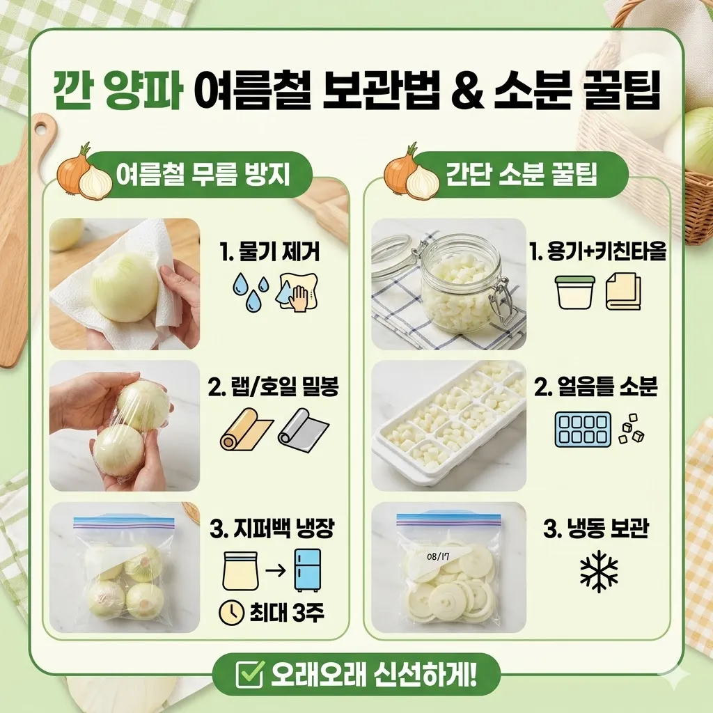 깐 양파 보관법 여름철 무름 방지 및 소분 꿀팁 정리