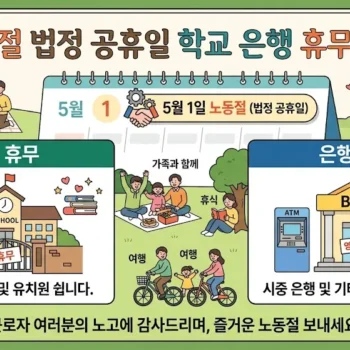 노동절 법정 공휴일 학교 은행 휴무안내