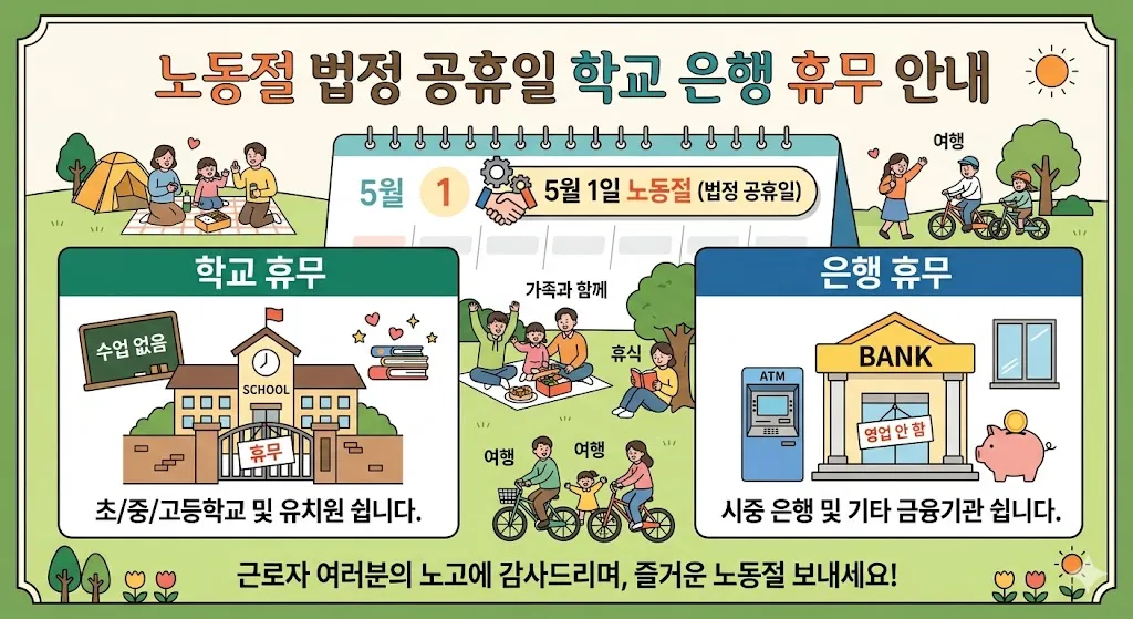 노동절 법정 공휴일 학교 은행 휴무안내