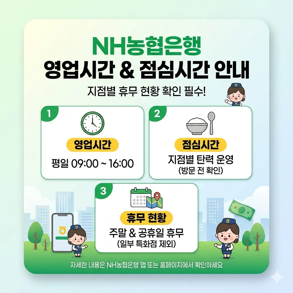농협은행 영업시간 및 점심시간 지점별 휴무 현황