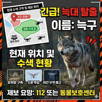 늑구 늑대 탈출 현재 위치 및 늑구 수색 현황