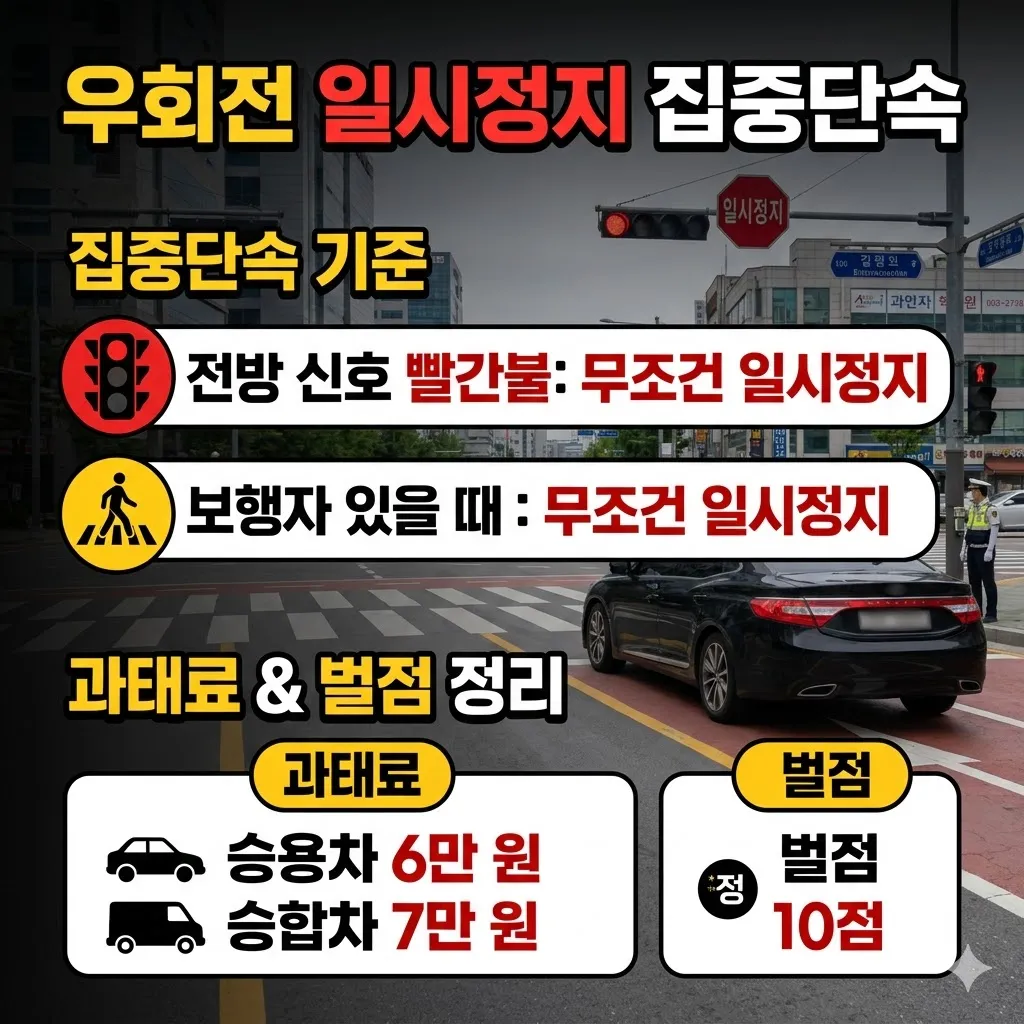 우회전 일시정지 집중단속 기준 및 과태료 벌점 정리
