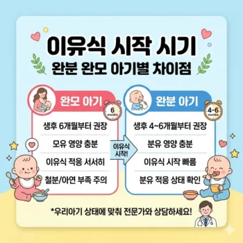이유식 시작시기와 완분 완모 아기별 차이점