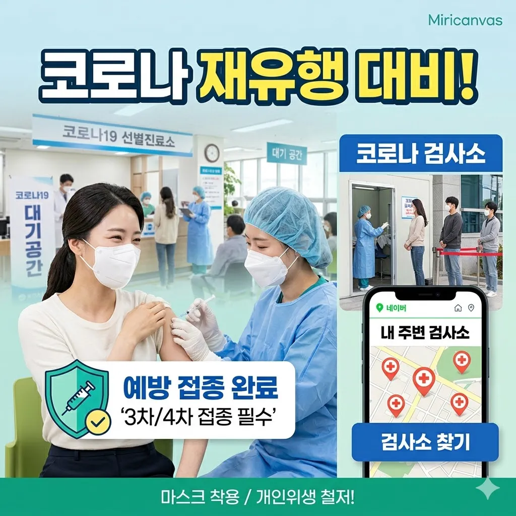 코로나 재유행 예방 접종 및 코로나 검사소 찾기