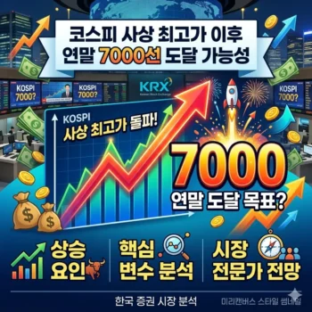 코스피 사상 최고가 기록 이후 연말 7000선 도달 가능성