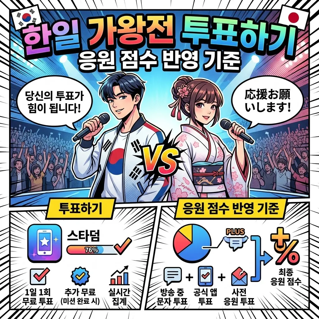 한일 가왕전 투표하기 및 응원 점수 반영 기준