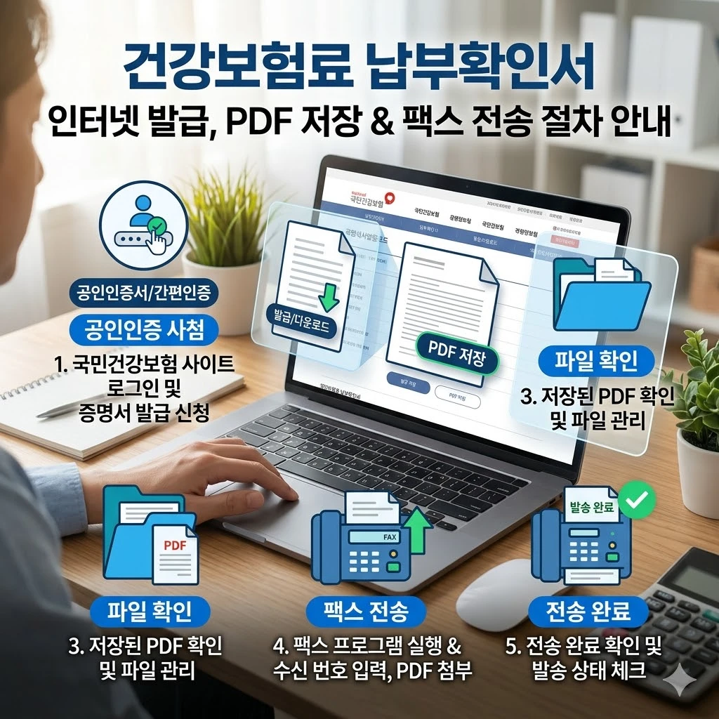 건강보험료 납부확인서 인터넷발급 PDF 저장 및 팩스 전송 절차 안내