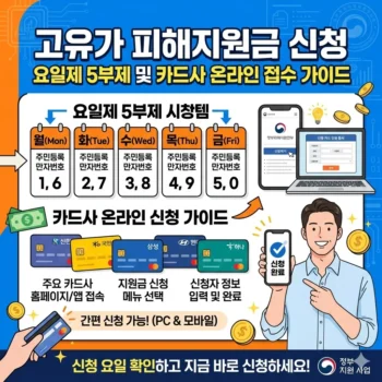 고유가 피해지원금신청 요일제 5부제 및 카드사 온라인 접수 가이드
