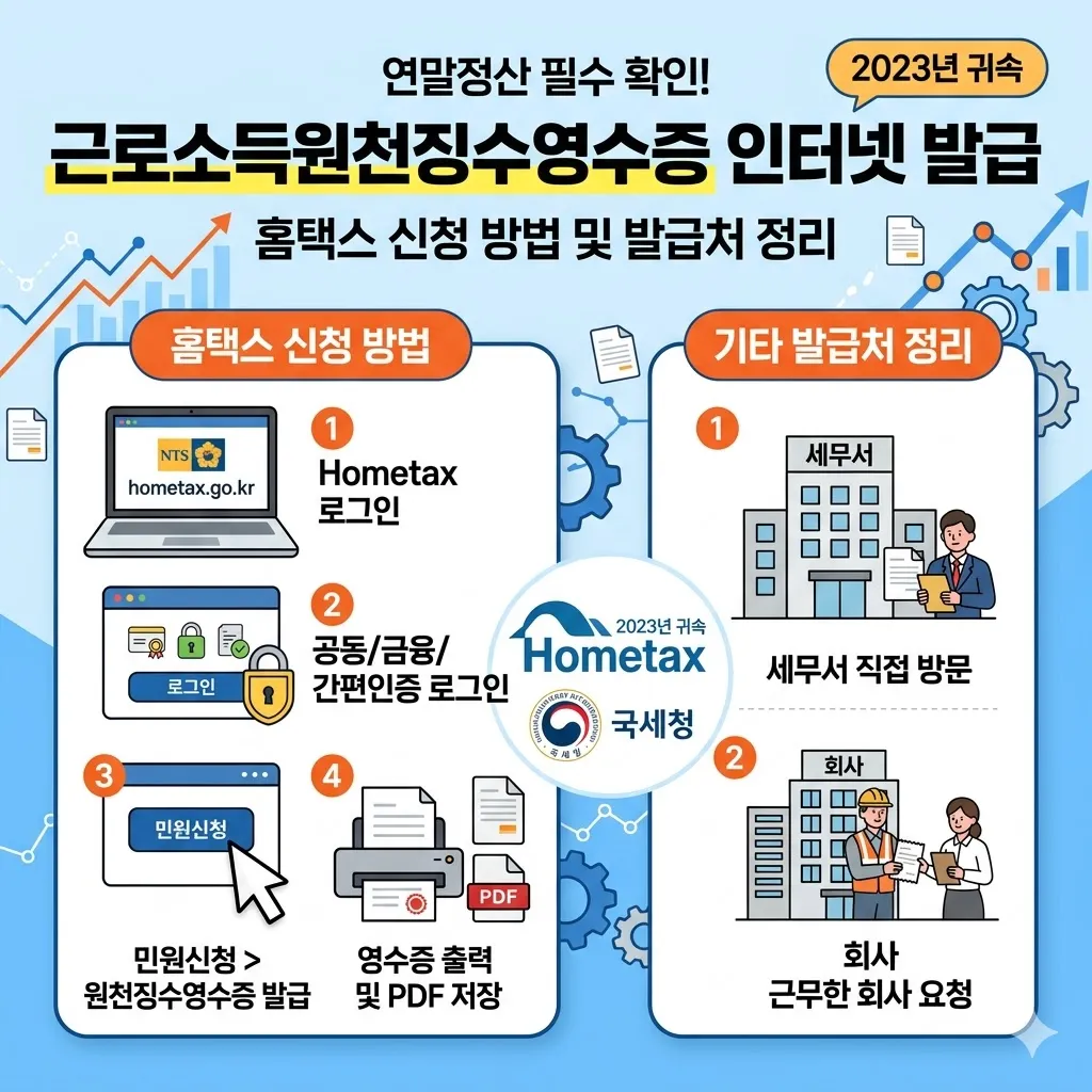 근로소득원천징수영수증 인터넷발급 홈택스 신청 방법 및 발급처 정리