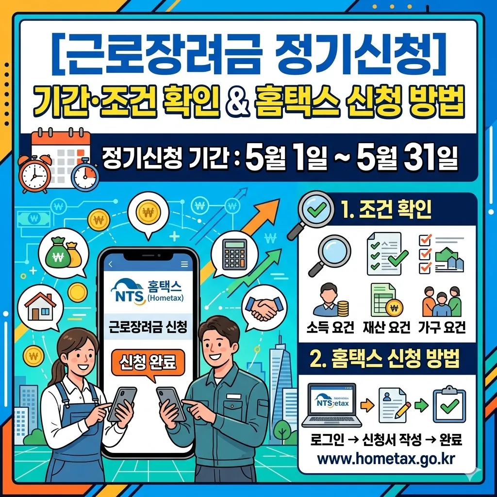 근로장려금 정기신청 기간 조건 확인하고 홈택스에서 근로장려금 신청하는 법