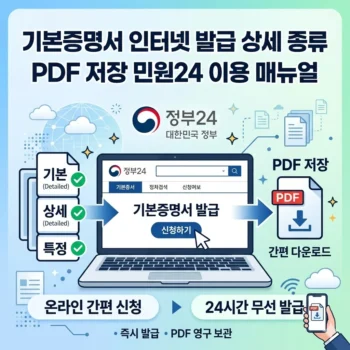 기본증명서 인터넷 발급 상세 종류 및 PDF 저장 민원24 이용 매뉴얼