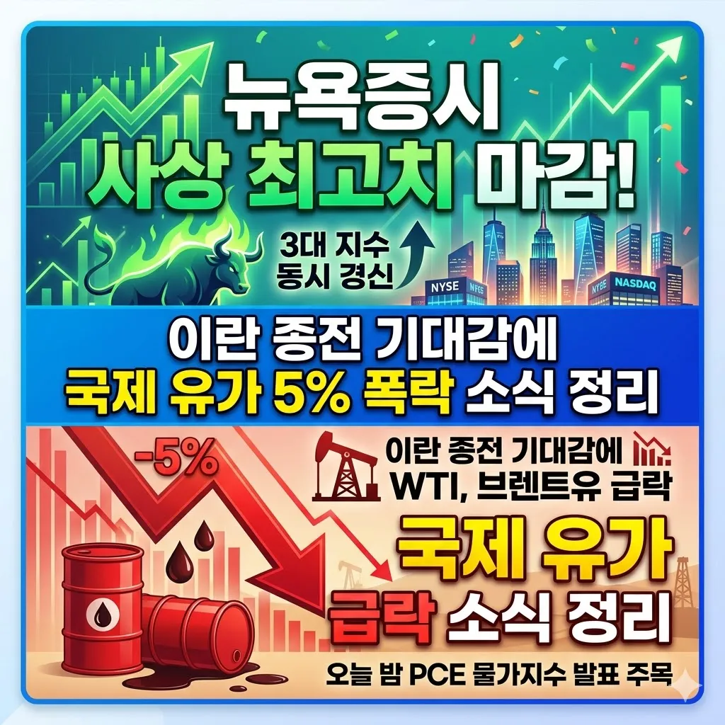 뉴욕증시 사상 최고치 마감! 이란 종전 기대감에 국제 유가 5% 폭락 소식 정리