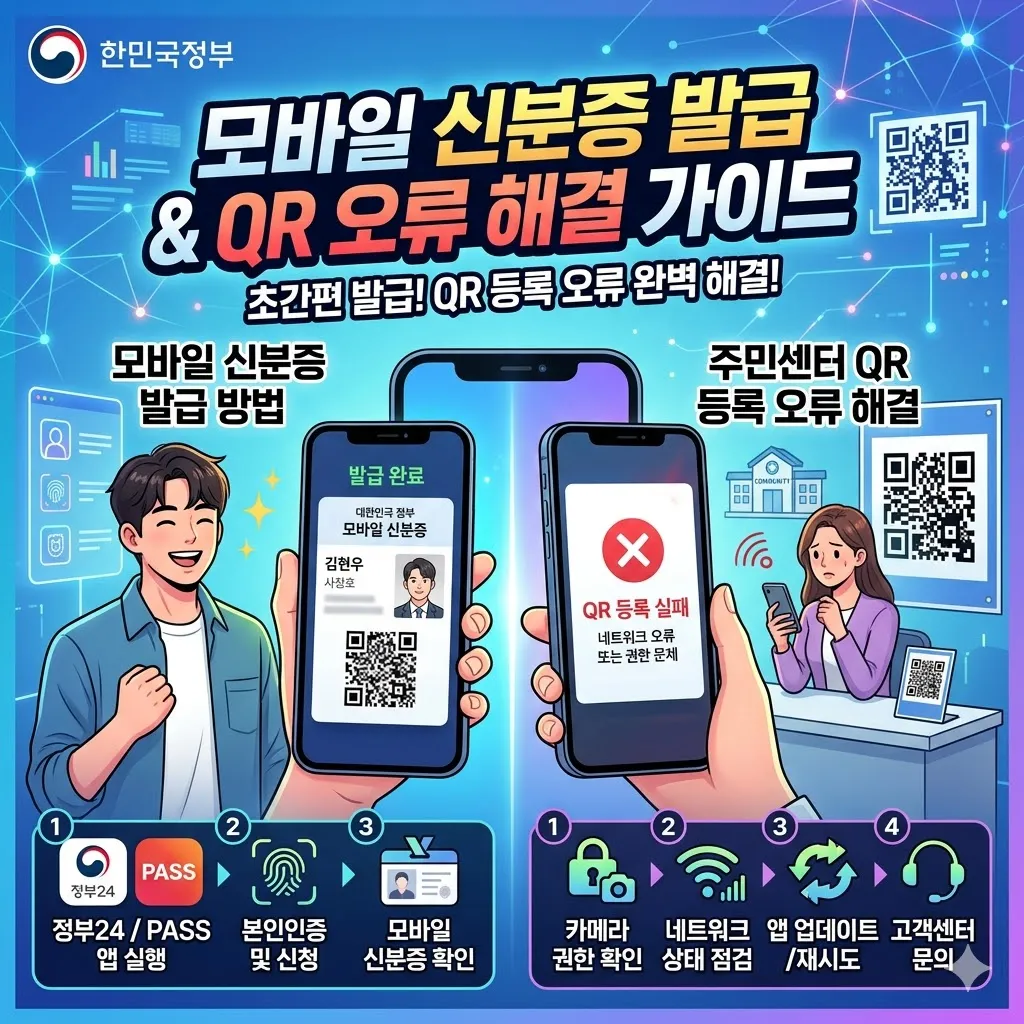 모바일 신분증 발급 방법 및 주민센터 QR 코드 등록 오류 해결 가이드