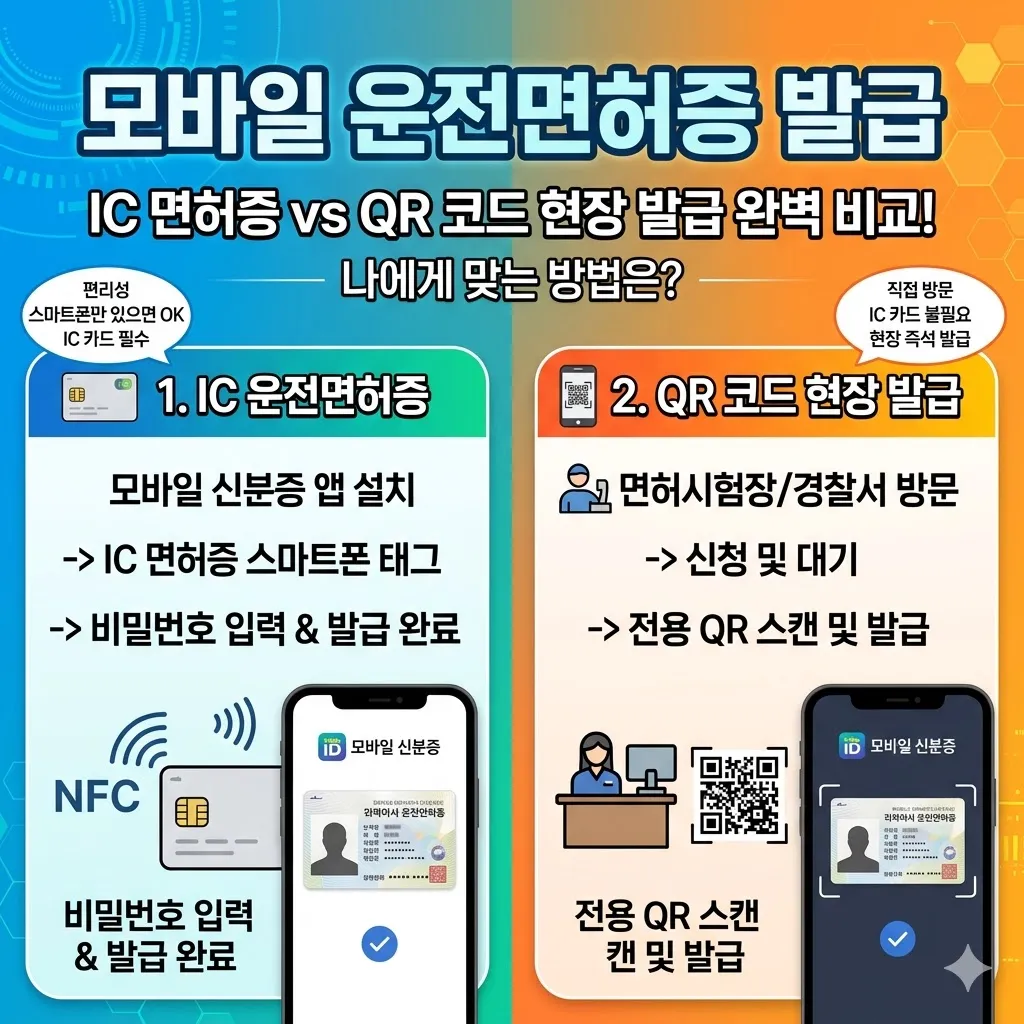 모바일 운전면허증 발급방법 IC 면허증 및 QR 코드 현장 발급 완벽 비교