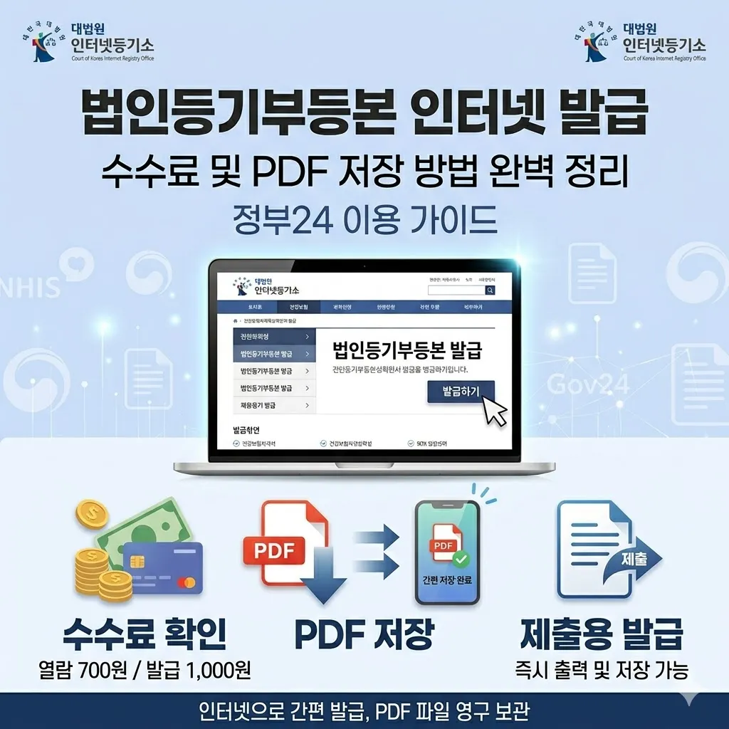 법인등기부등본 인터넷발급 방법 수수료 및 PDF 저장 방법